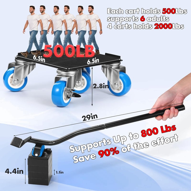 Shnbxtnd Heavy Duty Furniture Moving Tool Set, Supports up to 2000 Pounds, 5 Wheel Metal Furniture Mover, Furniture Dolly, Appliance Furniture Sliders with Wheels, Furniture Lifter Tool (Blue, 6.5" x6.5") - Image 5